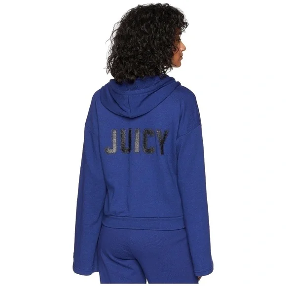 Juicy Couture Blue Glitter French Terry Hoodie L - Picture 4 of 5